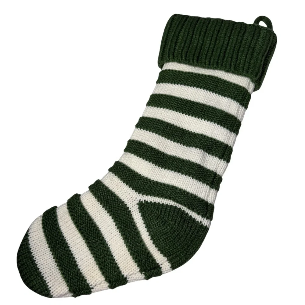Target Wondershop Christmas Stocking Green White Stripe  Knit Plush Large Big